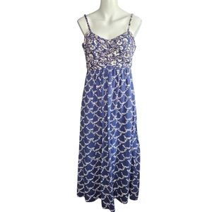 Mirth Deia Blue Cotton Small Midi Floral Handmade Sundress Boho Cottage Resort